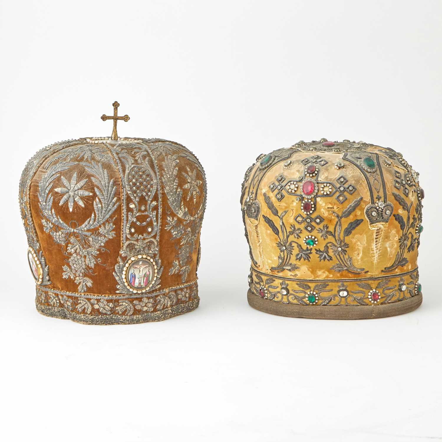 Lot 509 - Two Russian Velvet and Silver Threadwork Mitres