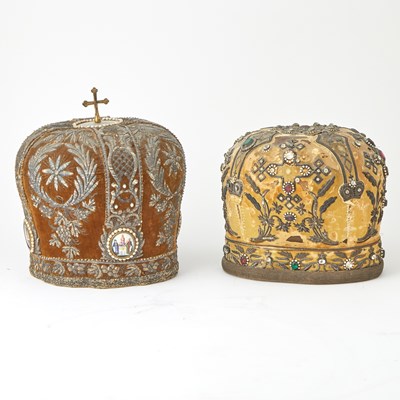 Lot 509 - Two Russian Velvet and Silver Threadwork Mitres