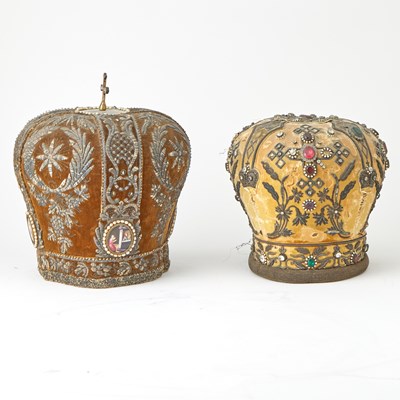 Lot 509 - Two Russian Velvet and Silver Threadwork Mitres