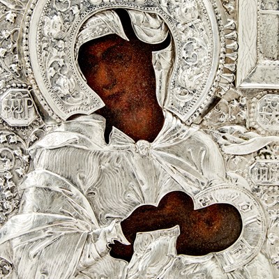 Lot 524 - Russian Silver-Plated Icon of Mother of God the Milk-Giver