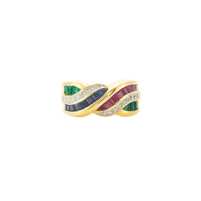 Lot 2174 - Gold, Ruby, Sapphire, Emerald and Diamond Band Ring