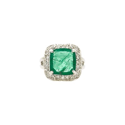 Lot 2088 - White Gold, Emerald and Diamond Ring