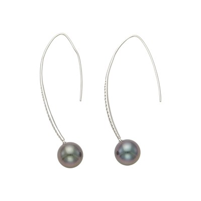 Lot 2097 - White Gold, Tahitian Gray Cultured Pearl and Diamond Earrings