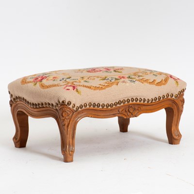 Lot 267 - Louis XV Style Beechwood Needlepoint Upholstered Footstool