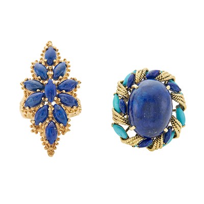 Lot 2150 - Two Gold, Lapis and Turquoise Rings