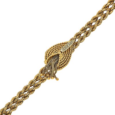 Lot 1221 - Gold and Diamond Fringe Bracelet-Watch