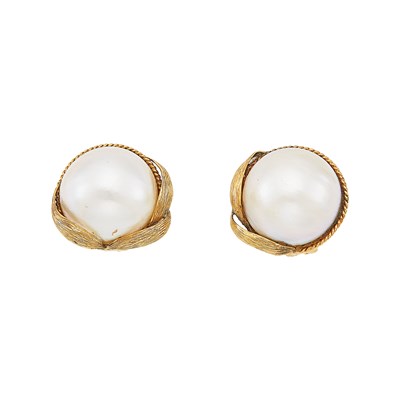 Lot 1258 - Pair of Gold and Mabé Pearl Earclips