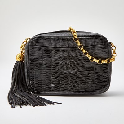 Lot 1210 - Chanel Black Snakeskin Camera Bag