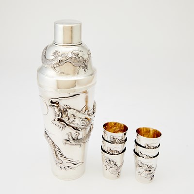 Lot 203 - Chinese Export Silver “Dragon” Cocktail Shaker and Six Beakers