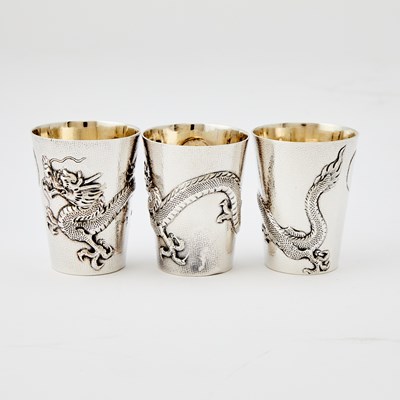 Lot 203 - Chinese Export Silver “Dragon” Cocktail Shaker and Six Beakers