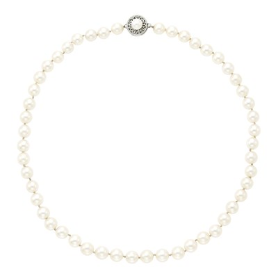 Lot 1069 - Cultured Pearl Necklace with White Gold and Cultured Pearl Clasp