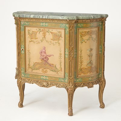 Lot 34 - Louis XV/XVI Transitional Style Marble Top Painted Side Cabinet