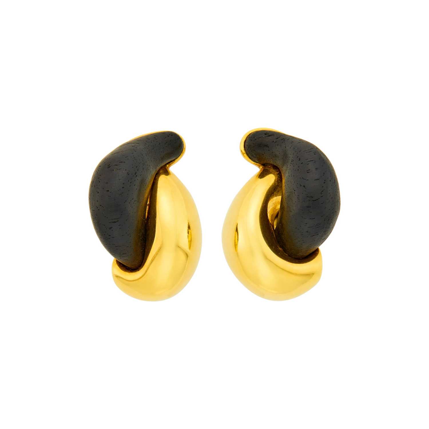Lot 148 - Seaman Schepps Pair of Gold and Ebony Earclips