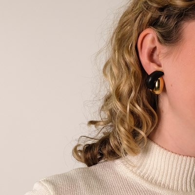 Lot 148 - Seaman Schepps Pair of Gold and Ebony Earclips