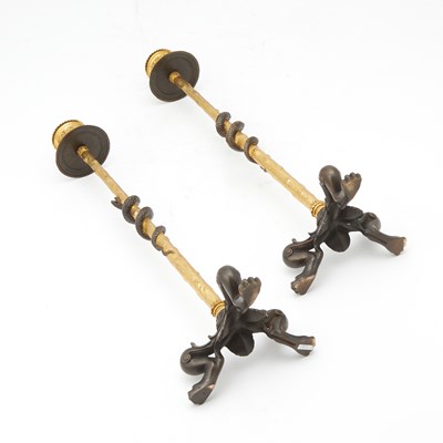 Lot 199 - Pair of Gilt and Patinated Bronze Candlesticks, After the Antique