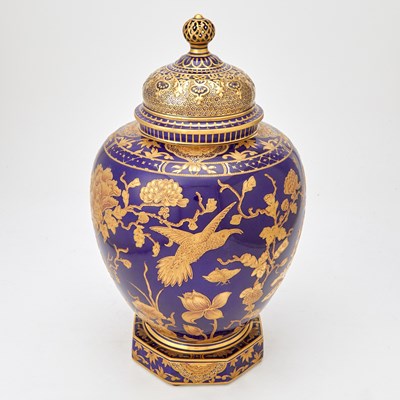 Lot 258 - Royal Crown Derby Gilt Decorated Cobalt Covered Vase