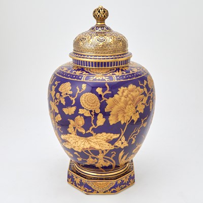 Lot 258 - Royal Crown Derby Gilt Decorated Cobalt Covered Vase