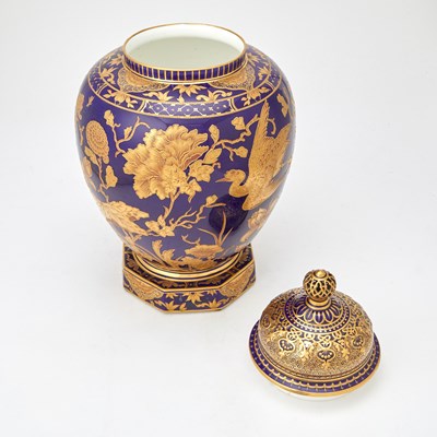 Lot 258 - Royal Crown Derby Gilt Decorated Cobalt Covered Vase