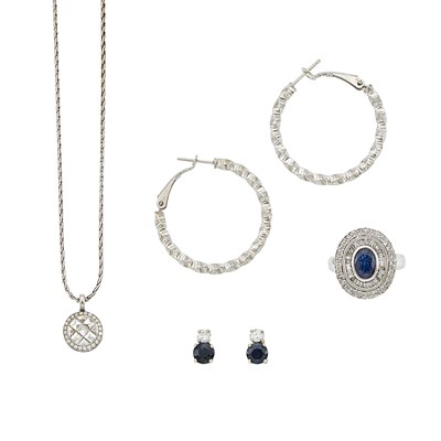 Lot 1318 - Group of White Gold, Diamond and Sapphire Jewelry