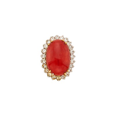 Lot 1118 - Gold, Coral and Diamond Ring