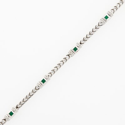 Lot 2089 - White Gold, Emerald and Diamond Bracelet