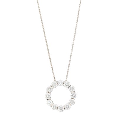 Lot 2069 - White Gold and Diamond Circle Pendant with Chain Necklace