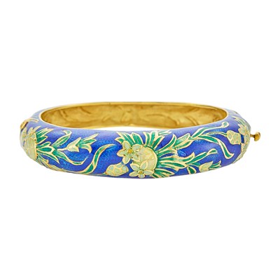 Lot 1230 - Gold and Enamel Bangle Bracelet