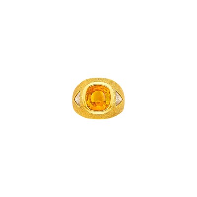 Lot 1148 - Gold, Orange Sapphire and Diamond Ring