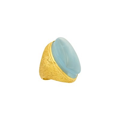 Lot 93 - Gold and Carved Aquamarine and Burle Marx Gold, Blue Topaz and Cabochon Aquamarine Pendant-Brooch