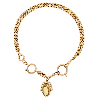 Lot 1320 - Rose Gold Curb Link Necklace with Citrine Fob Pendant