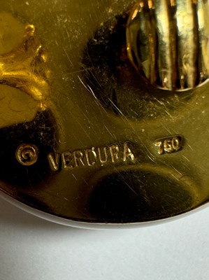 Lot 1 - Verdura Pair of Gold, White Cacholong and Coral Shell Earclips