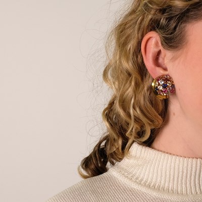Lot 16 - Pair of Gold and Multicolored Colored Stone Earclips