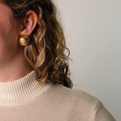 Lot 99 - Pair of Gold and Diamond Dome Earclips