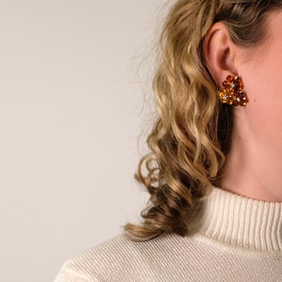 Lot 97 - Pair of Gold, Multiciolored Citrine and Diamond Flower Earclips