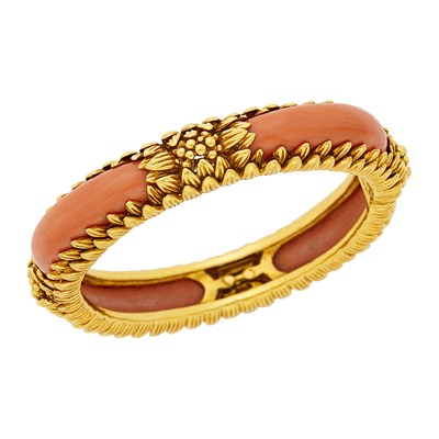 Lot 8 - Gold and Coral Bangle Bracelet