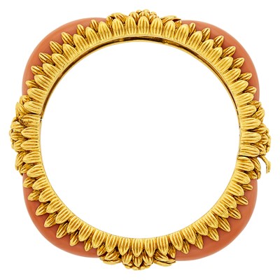 Lot 8 - Gold and Coral Bangle Bracelet