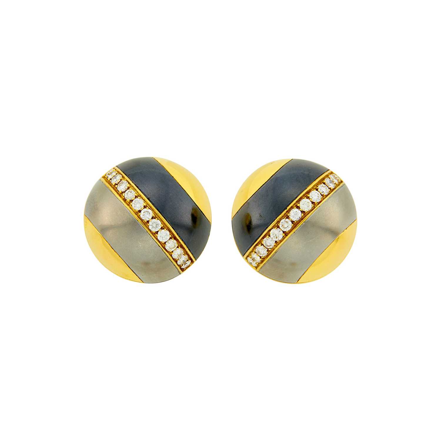 Lot 40 - Pair of Gold, Hematite, Stainless Steel and Diamond Bombé Earclips