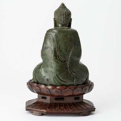 Lot 438 - A Chinese Spinach Jade Medicine Buddha and Stand