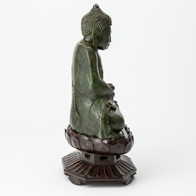 Lot 438 - A Chinese Spinach Jade Medicine Buddha and Stand