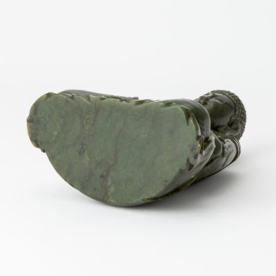 Lot 438 - A Chinese Spinach Jade Medicine Buddha and Stand