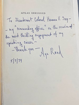 Lot 794 - An remarkable inscribed copy of Atlas Shrugged