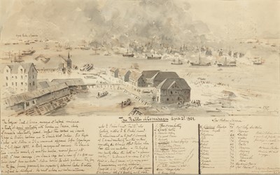 Lot 7 - A watercolor rendering of the First Battle of Copenhagen in 1801