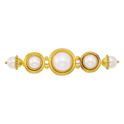 Lot 1012 - Elizabeth Locke Hammered Gold, Mabé Pearl and Cultured Pearl Bar Brooch