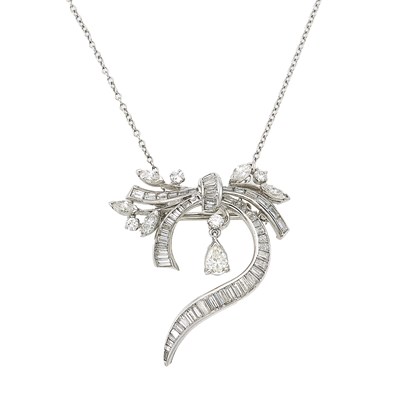 Lot 1076 - Van Clief Platinum and Diamond Pendant with Chain Necklace