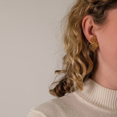 Lot 172 - Tiffany & Co., Schlumberger Pair of Gold 'V Rope' Earrings
