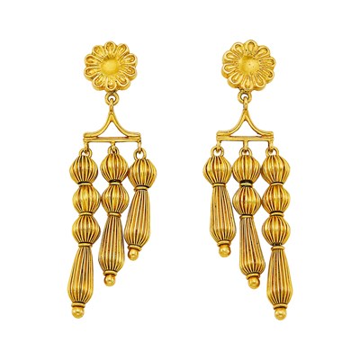 Lot 1015 - Ilias Lalaounis Pair of Gold Fringe Pendant-Earrings