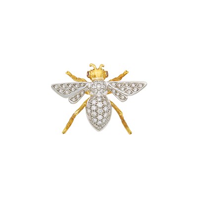 Lot 1061 - Two-Color Gold and Diamond Bee Pin