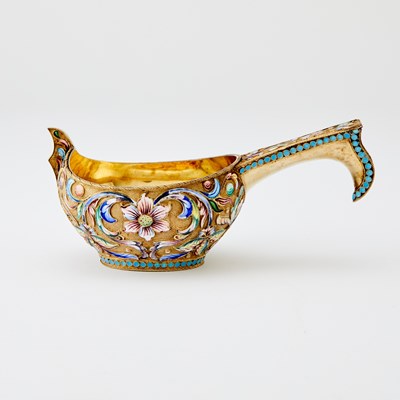 Lot 228 - Russian Style Silver-Gilt and Cloisonné Enamel Kovsh