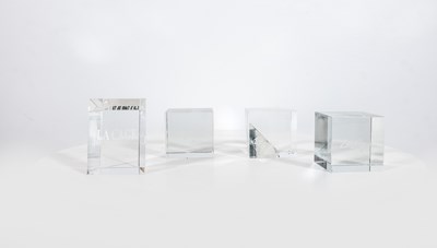 Lot 202 - Four Tiffany & Co. Etched Glass La Cage Aux Folles Paperweights