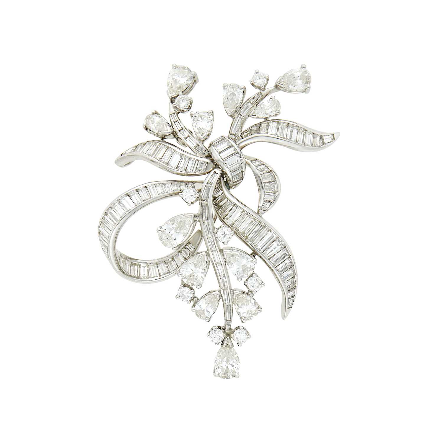 Lot 47 - Platinum and Diamond Ribbon Brooch
